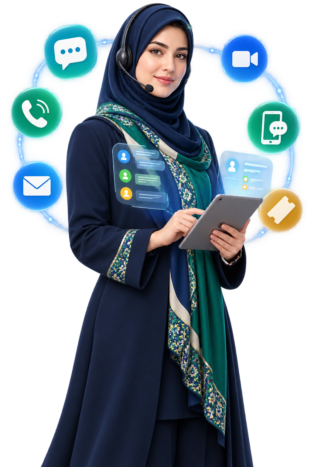 مدیر پشتیبانی ایرانی با حجاب اسلامی در حال مدیریت کانال‌های ارتباطی